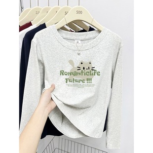 美式长袖t恤女款春秋季小众减龄薄款上衣内搭打底衫单衣外穿体恤