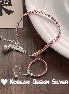 S925纯银国潮小众设计感葫芦红绳手链简约基础款复古首饰品新年款