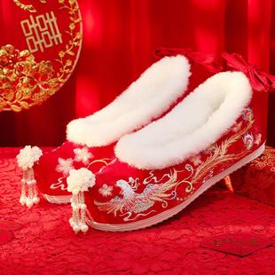 【平底婚鞋】原创古风汉服鞋子女中式秀禾婚鞋绣花珍珠翘头鞋明制