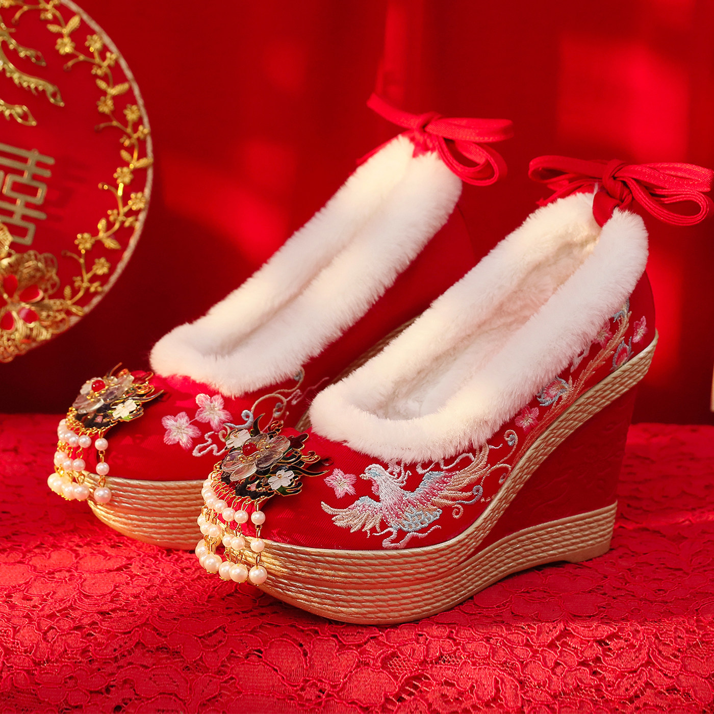 十厘米超高跟中式秀禾鞋女增高原创珍珠绑带改良唐风翘头汉服婚鞋,女鞋,婚鞋,淘宝优惠券,粉丝福利购,淘宝优惠卷