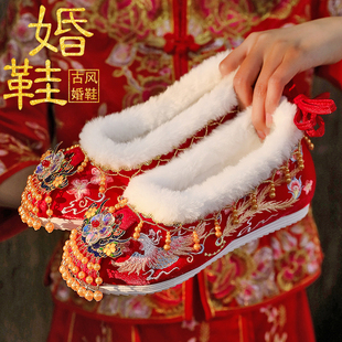 新娘结婚女鞋 原创秀禾婚鞋 古风内增高红色中式 汉服绣花鞋 配旗袍鞋