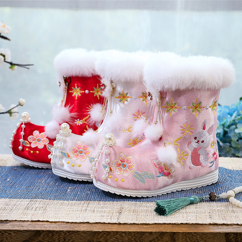 冬季古风汉服棉靴子女童绣花古代古装加绒加厚儿童棉鞋民族风唐装,童鞋/婴儿鞋/亲子鞋,棉靴,淘宝优惠券,粉丝福利购,淘宝优惠卷