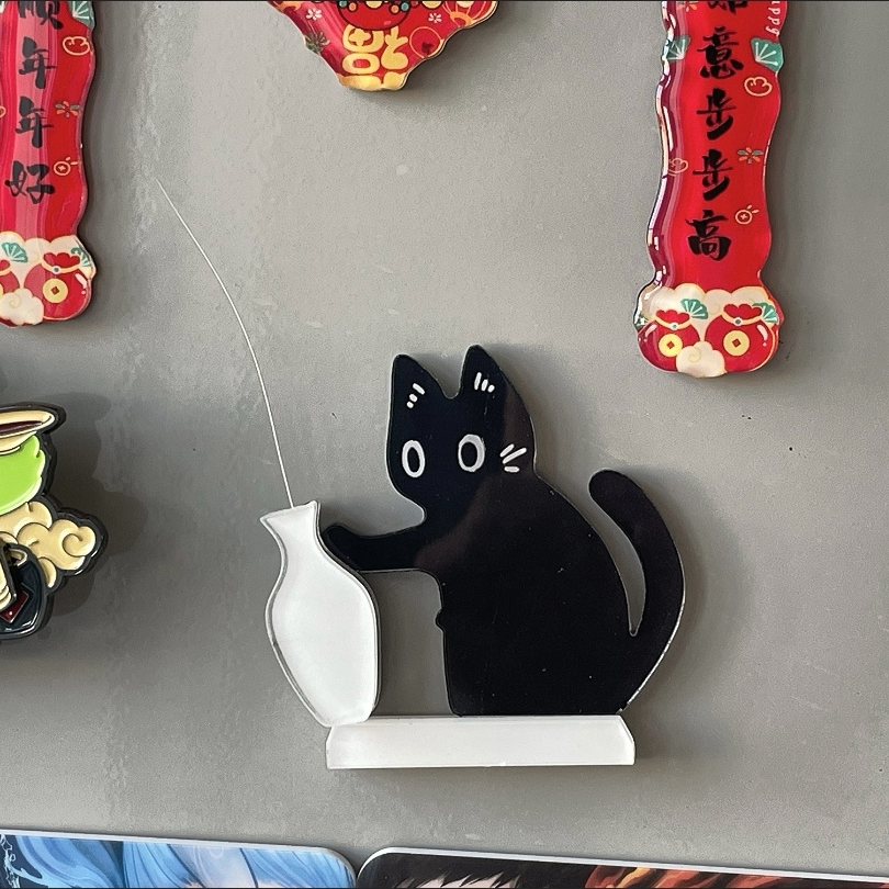 3D打印小黑猫推花瓶高颜值小红书爆款磁吸冰箱贴偷感十足可爱摆件