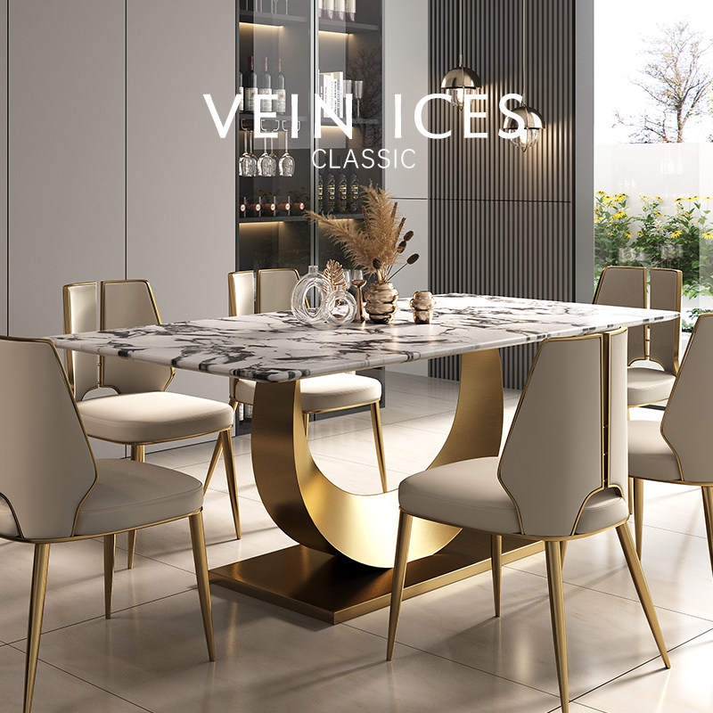 2025新款高级感意式轻奢宝格丽白大理石圆形餐桌可带转盘别墅