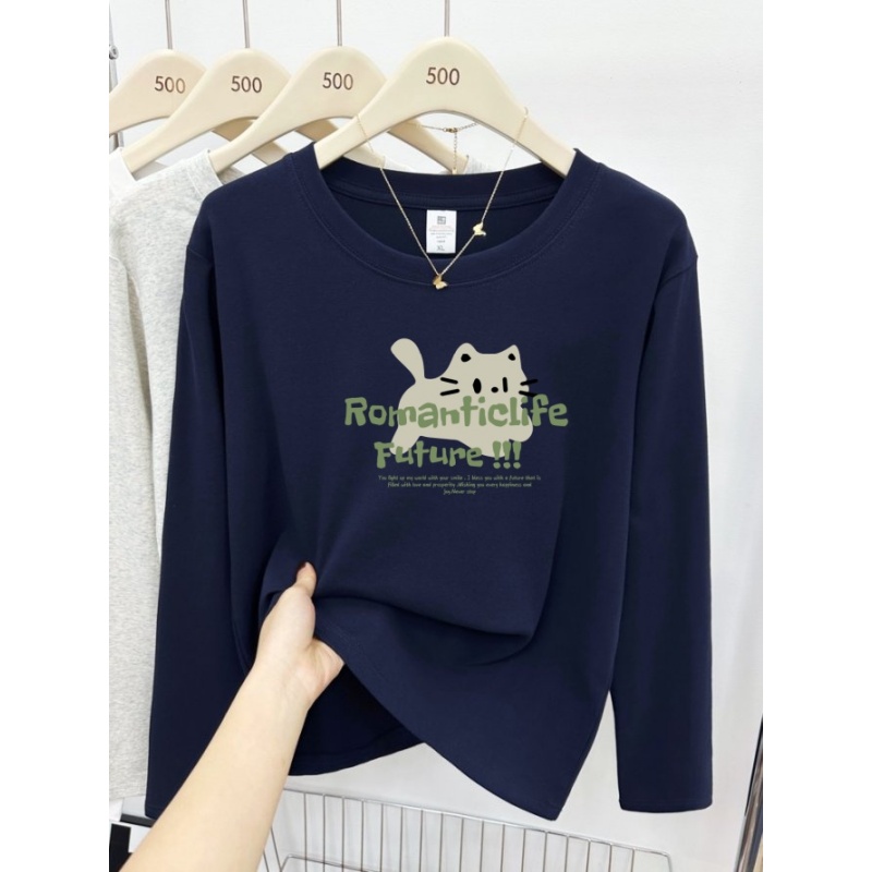 纯棉长袖t恤女秋装流行漂亮好看内搭打底衫秋衣外穿女装上衣外穿