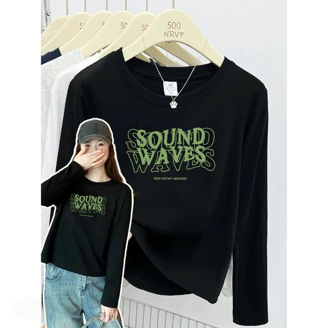 黑色长袖T恤女春秋冬2025新款打底衫外穿内搭修身显瘦女学生上衣