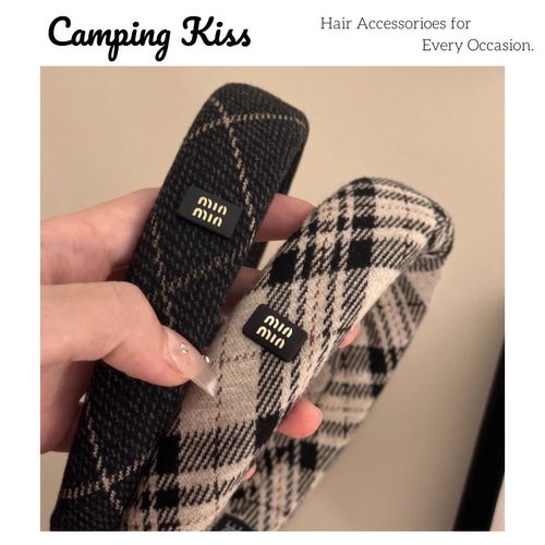CampingKiss黑灰格纹高颅顶发箍
