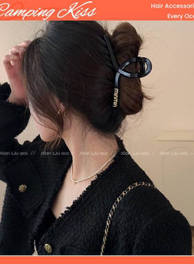 Camping Kiss大号发抓夹女2024新款黑色发夹后脑勺鲨鱼夹高端夹子
