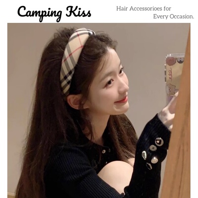 Camping Kiss英伦风格纹发箍春夏韩系高颅顶显脸小减龄发卡饰女款