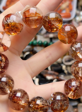 G710。17.5mm天然锦鲤红胶花手串一条