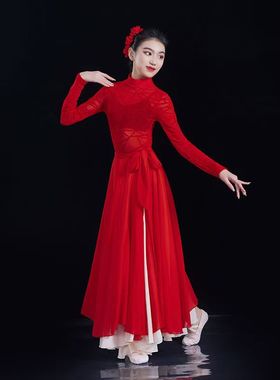 金晨卜挂同款舞蹈红色大摆裙儿童飘逸半身裙古典现代舞万疆演出服