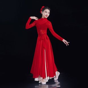 金晨卜挂同款舞蹈红色大摆裙儿童飘逸半身裙古典现代舞万疆演出服