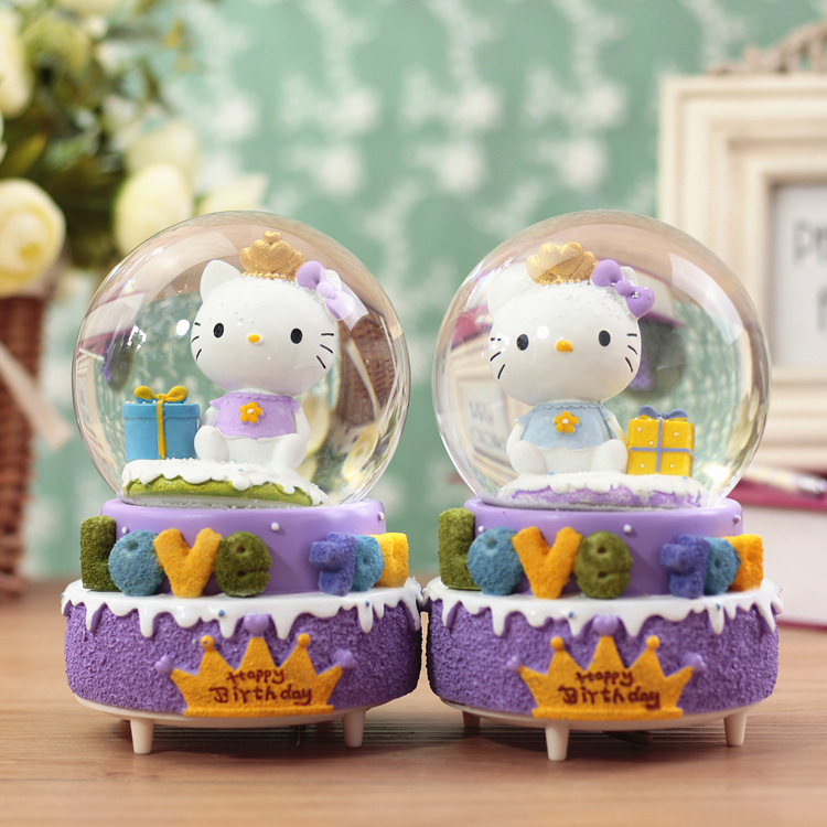 创意水晶球凯蒂猫旋转雪花音乐盒八音盒儿童礼品树脂工艺摆件|ruв категории Ручная работа, другие характеристики ремесел - от Buy2taobao.com для оказания профессиональной услуги покупки агента Taobao