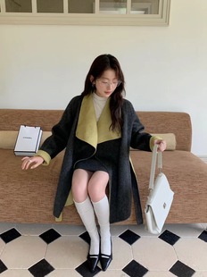 韩国定制SEVEN两穿双面羊绒大衣女中长款宽松过膝高端大衣外套