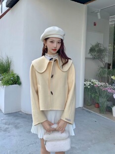 韩国定制SEVEN2026秋冬新款双面羊绒大衣女短款小个子羊毛呢外套