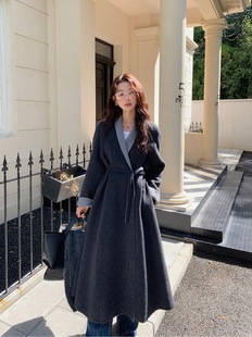 韩国定制SEVEN2025秋冬新款 外套 羊绒大衣手工双面羊毛撞色长款