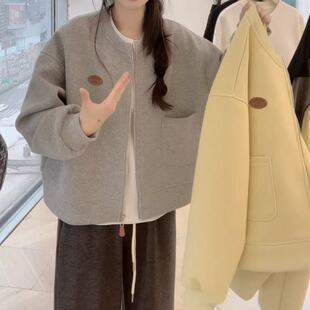 韩系胖mm300斤学院风棒球服外套女秋冬减龄独特设计感加厚上衣ins