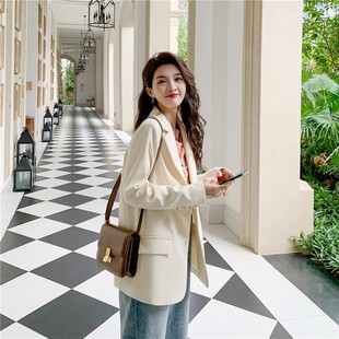 2026新款杏色西装外套女小个子设计感高级韩版宽松休闲西服上衣