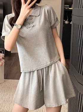 网红休闲运动套装女夏季时尚减龄活泼俏皮小个子短袖短裤两件套潮