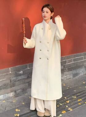 韩版温柔系时尚毛呢大衣女中长款2026秋冬高级感双排扣毛呢外套