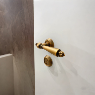 美式 把手轻奢磁吸静音门锁 复古黄古铜室内卧室分体房门锁木门法式