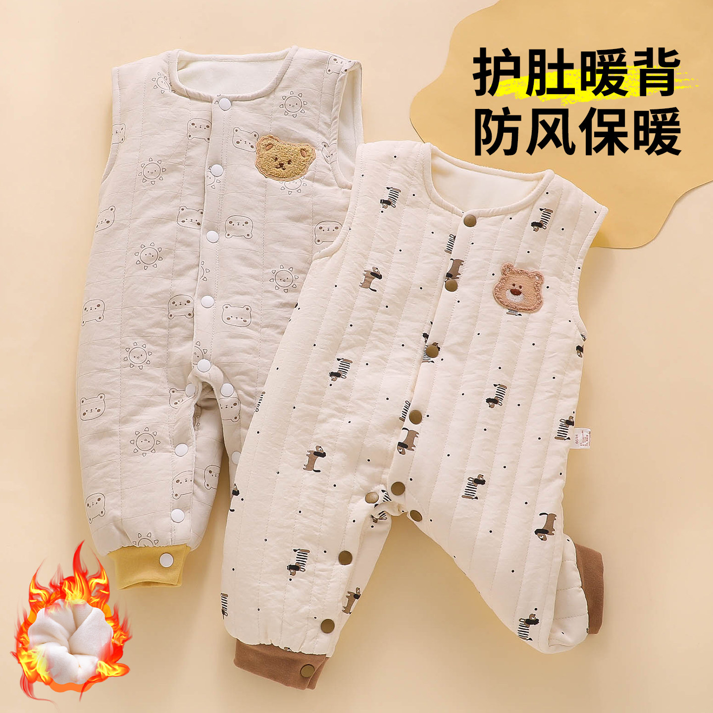 婴儿裤子秋冬季加绒背带棉裤男宝宝小月龄超萌2026新款洋气外出服