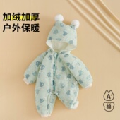 婴儿厚棉外出服过冬连体衣外穿冬款 加厚夹棉8个月宝宝冬装 棉袄a类