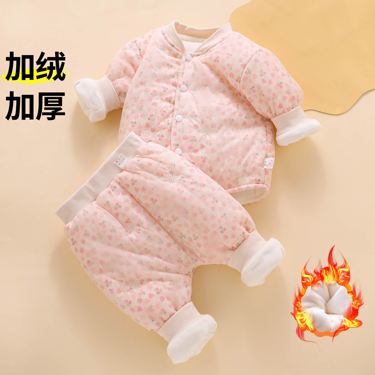 宝宝套装冬装外穿小月龄加绒防风棉袄冬季超萌夹棉婴儿外出服分体