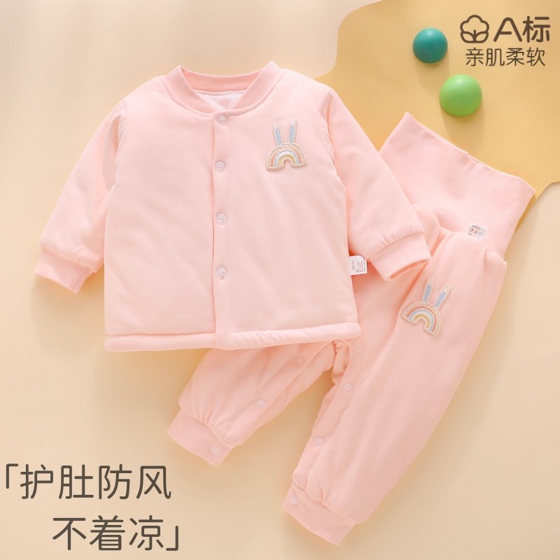 婴儿保暖外套纯棉秋冬季夹棉加厚套装冬装女宝宝外出棉服冬天棉袄