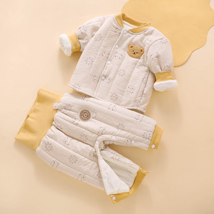 婴儿衣服冬装外穿冬季加厚棉服73码1岁男宝小月龄宝宝分体套装冬