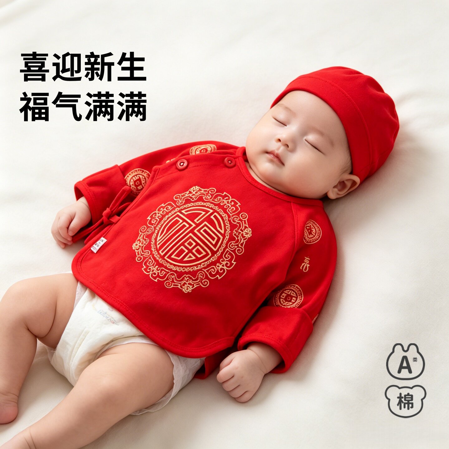 半背衣初生婴儿a类纯棉新生宝宝产房月子红色52码59薄款和尚衣服