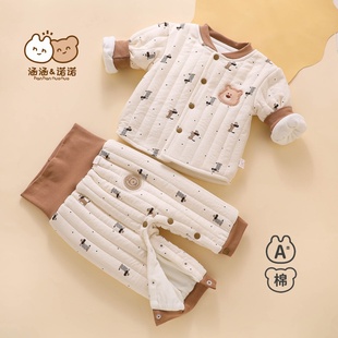 宝宝棉服男宝加绒加厚冬季外出保暖棉衣棉裤分体套装婴儿外套冬装