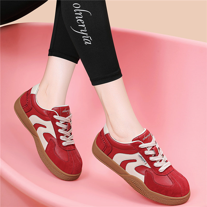 气质2026春季新款真皮本命年板鞋女旅游休闲运动鞋马年轻便德训鞋,女鞋,时尚休闲鞋,淘宝优惠券,粉丝福利购,淘宝优惠卷
