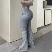 Women Flared Skinny Elastic Jeans Waist Pants女裤 High Denim