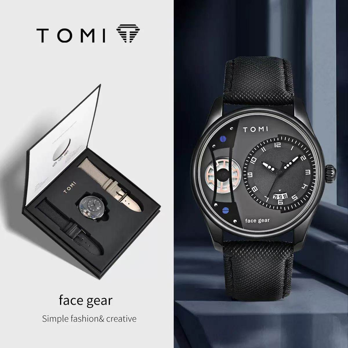 Men Luxury Business Watch Leather Band Dial Gift Box商务手表