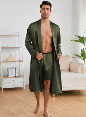 Men's Satin Robe Shorts Homewear Bathrobe Pajamas 睡袍短裤