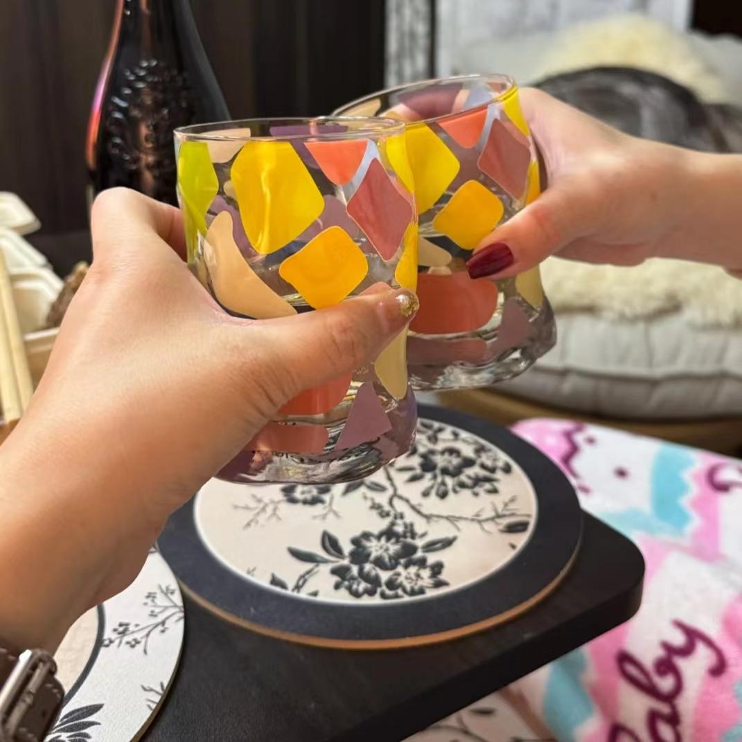复古彩色玻璃杯创意个性水杯饮料杯果汁杯洋酒威士忌杯咖啡杯