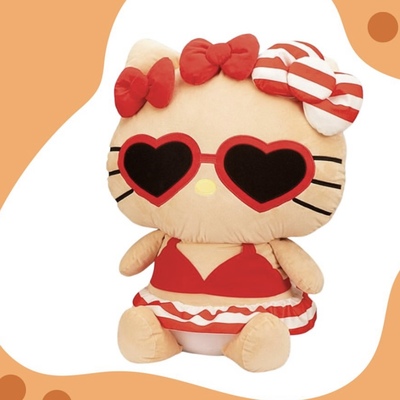 日本夏威夷黑皮hellokitty度假可爱抱枕毛绒公仔玩偶玩具靠枕XG10