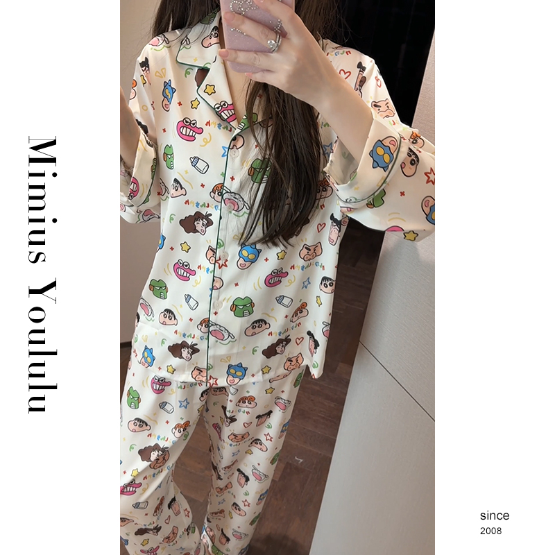 男女同款夏季月光缎面薄款可爱卡通家居睡衣套装