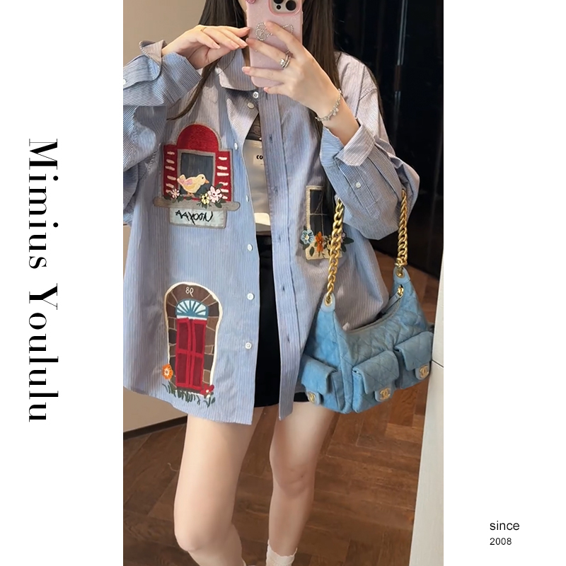 【mimius】游鹿鹿 复古趣味慵懒风条纹衬衫