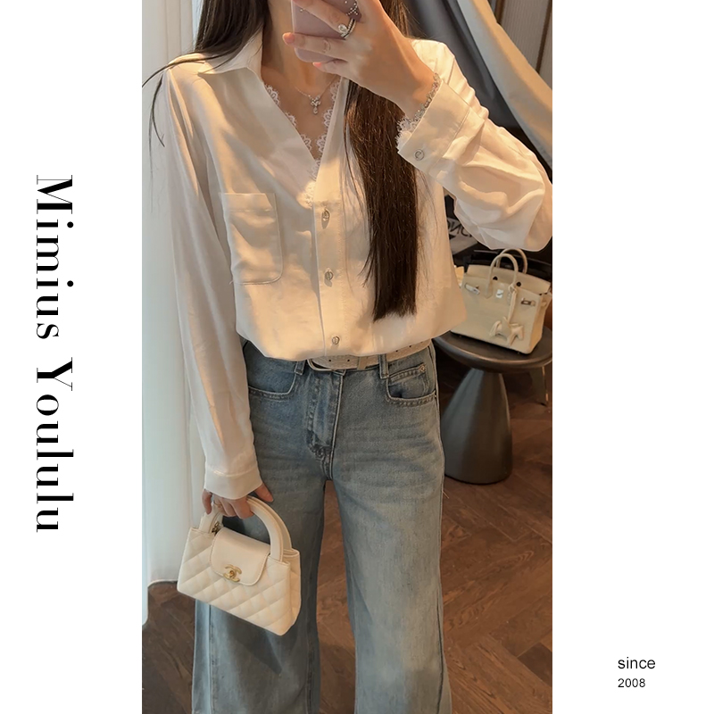 【mimius】&游鹿鹿 韩系精致蕾丝拼接通勤衬衫 G03221
