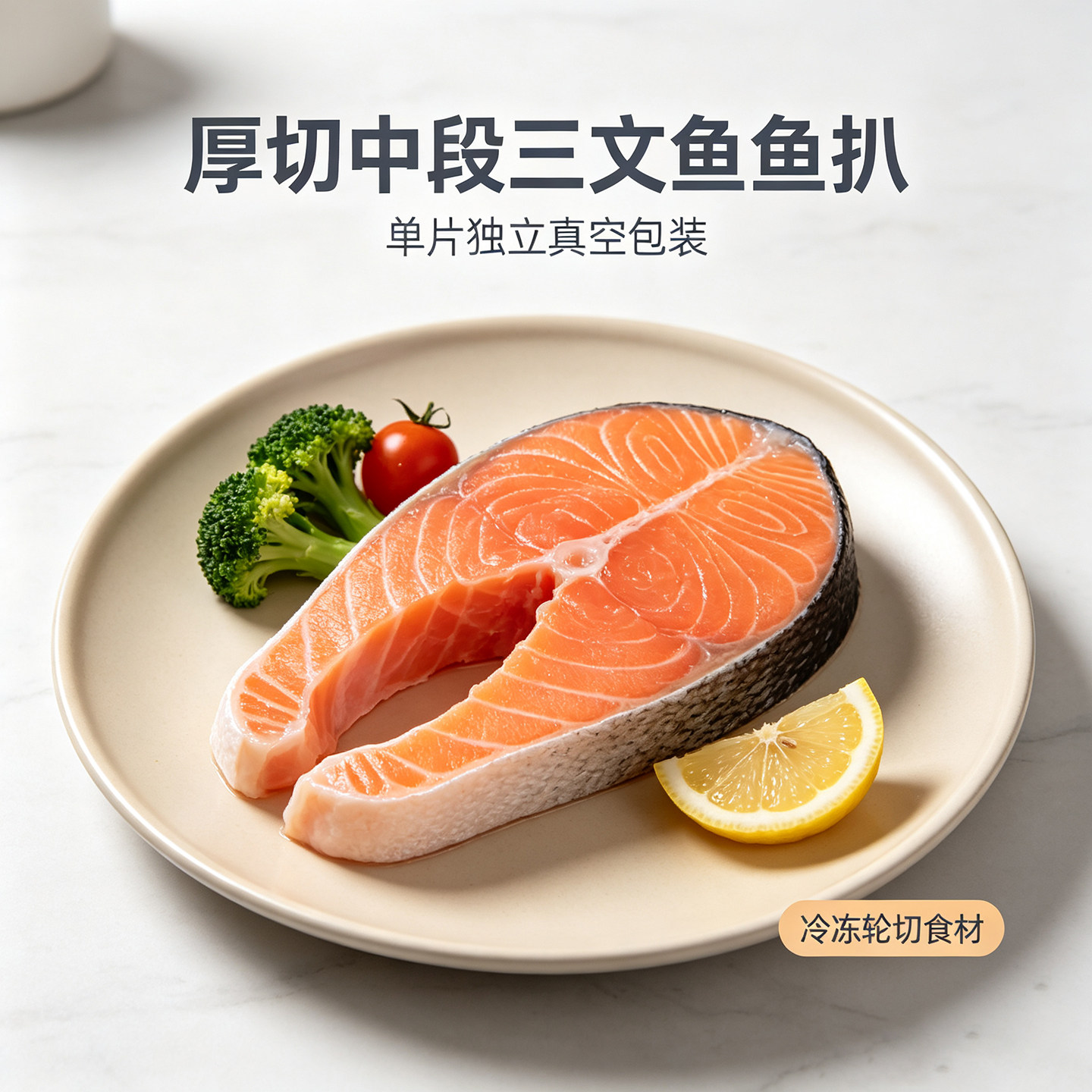 原切三文鱼中尾段鱼扒形态规整肉质厚实独立分装智利大西洋鲑鱼排