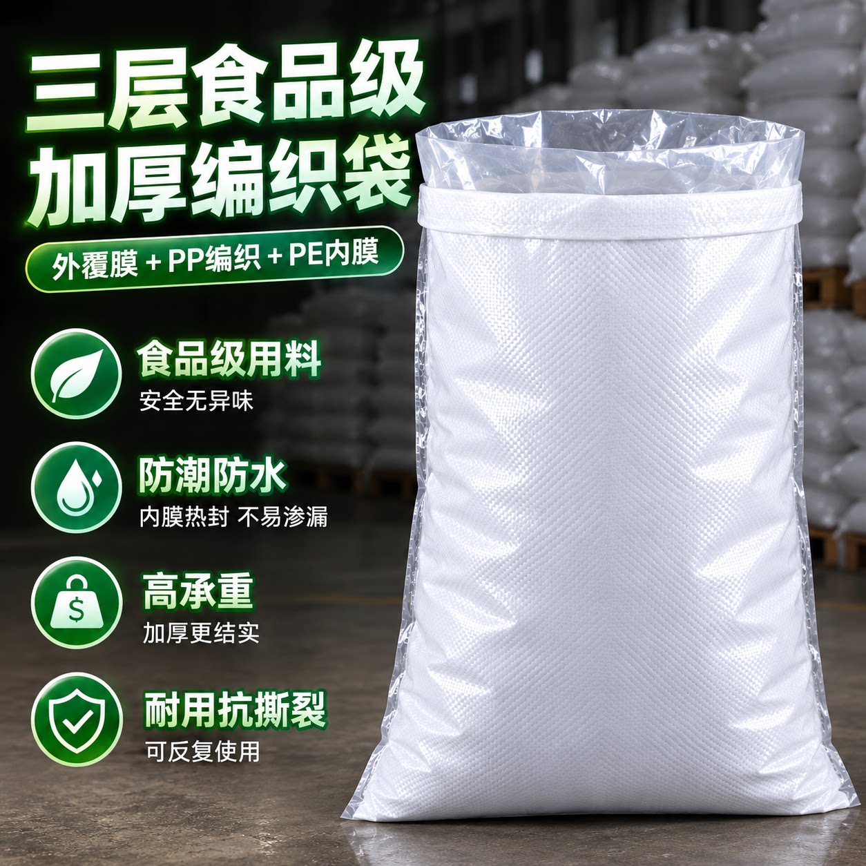 食品级三层防护特厚外覆膜加内胆编织袋带内膜批发定制印字蛇皮袋
