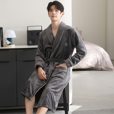 加厚加绒睡袍男冬季新款2025珊瑚绒保暖睡衣男士长款浴袍秋冬浴衣