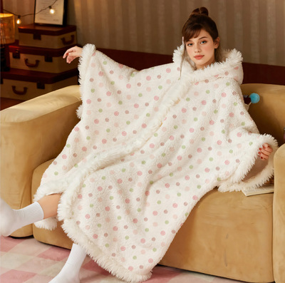 可爱舒棉绒斗篷睡衣女冬加绒加厚连帽睡袍新款秋冬家居卡通懒人袍