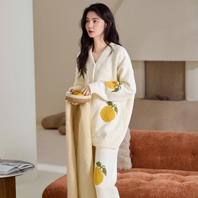 半边绒睡衣女秋冬季2025新款加绒加厚软绵绵珊瑚绒套装保暖家居服