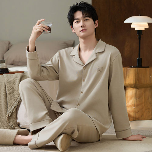 男士拉架纯棉睡衣长袖春秋季休闲韩版开衫大码男家居服套装可外穿
