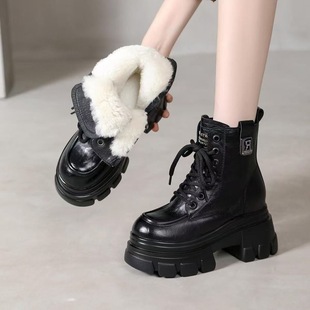 9cm增高英伦风马丁靴女2025新款 秋冬加绒百搭厚底短靴松糕机车靴