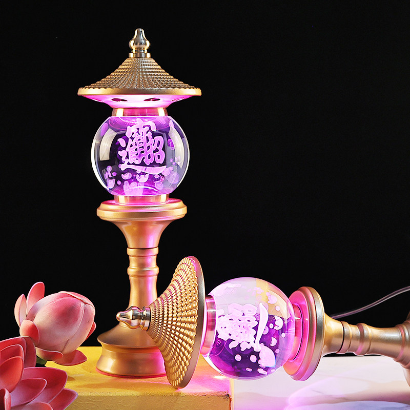 七彩LED莲花供灯一对插电家用供佛灯长明灯财神灯仙堂神台灯玻璃