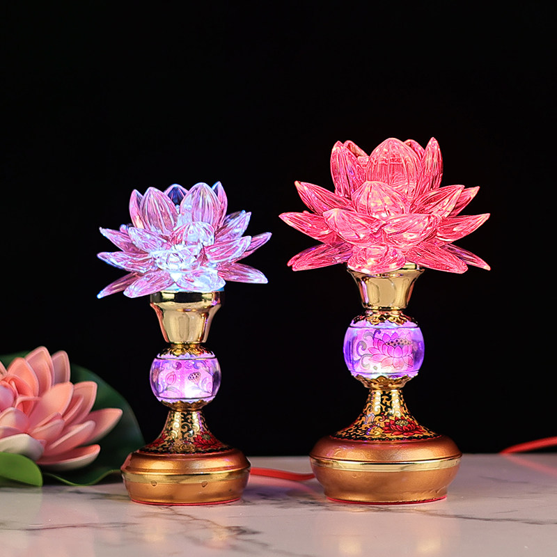 唐彩仿水晶莲花灯佛供灯长明灯佛台供佛灯led七彩家用佛灯佛堂灯
